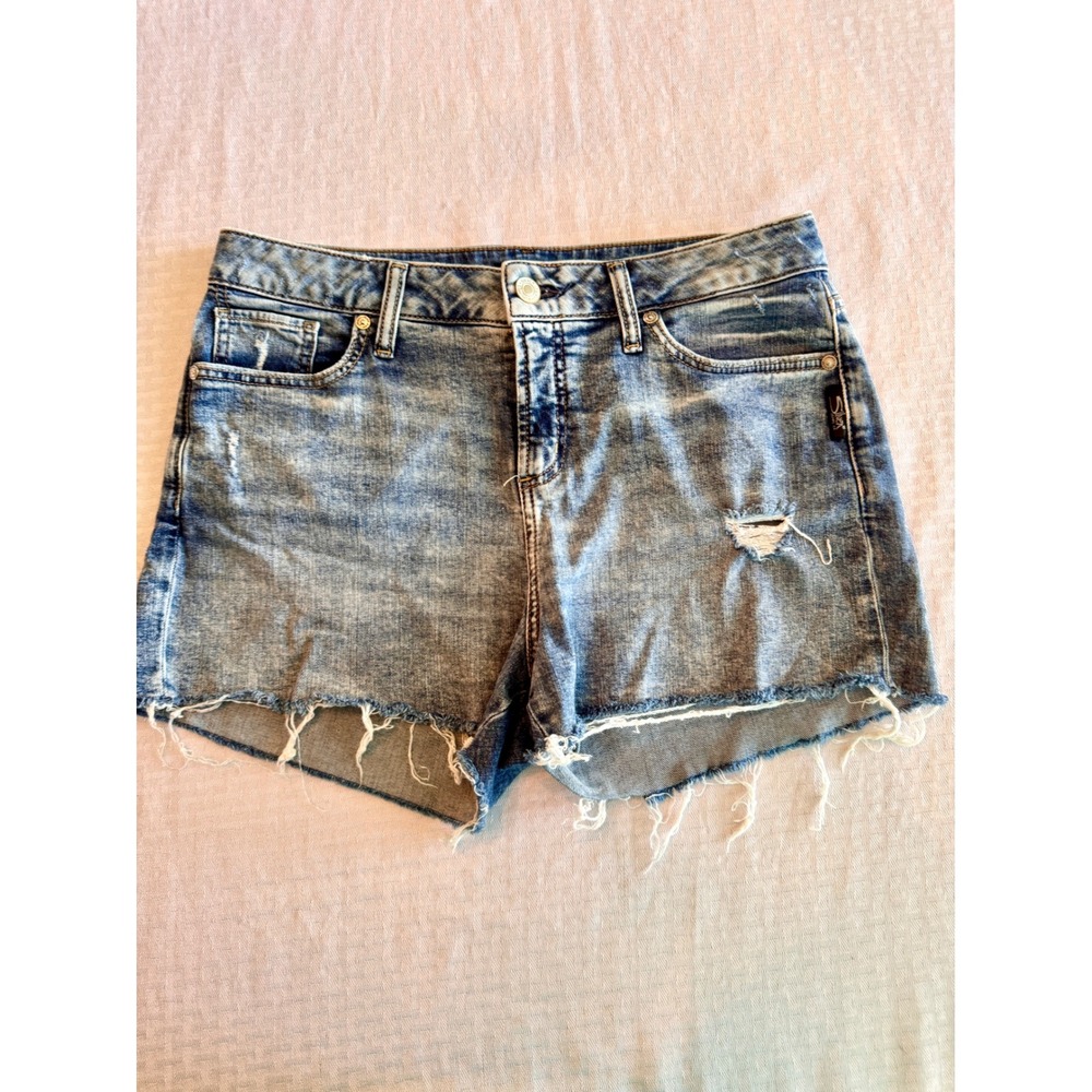 Silver Jeans Co Avery Distressed Denim Shorts W30 L3 High Rise Cutoff Light Wash